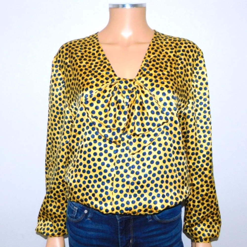 VTG VALENTINO Polka Dot Silk Bow Front Blouse - Sz 10